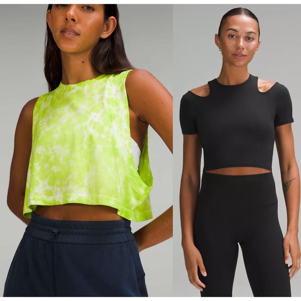 Lululemon LOT OF 2 Yoga Top-Shoulder Cut - Out &  All Yours Cropped Tee Bundle 4